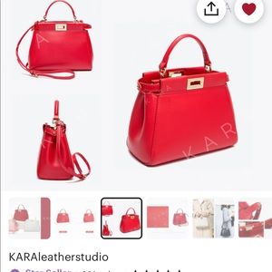 Red genuine leather peekaboo handbag